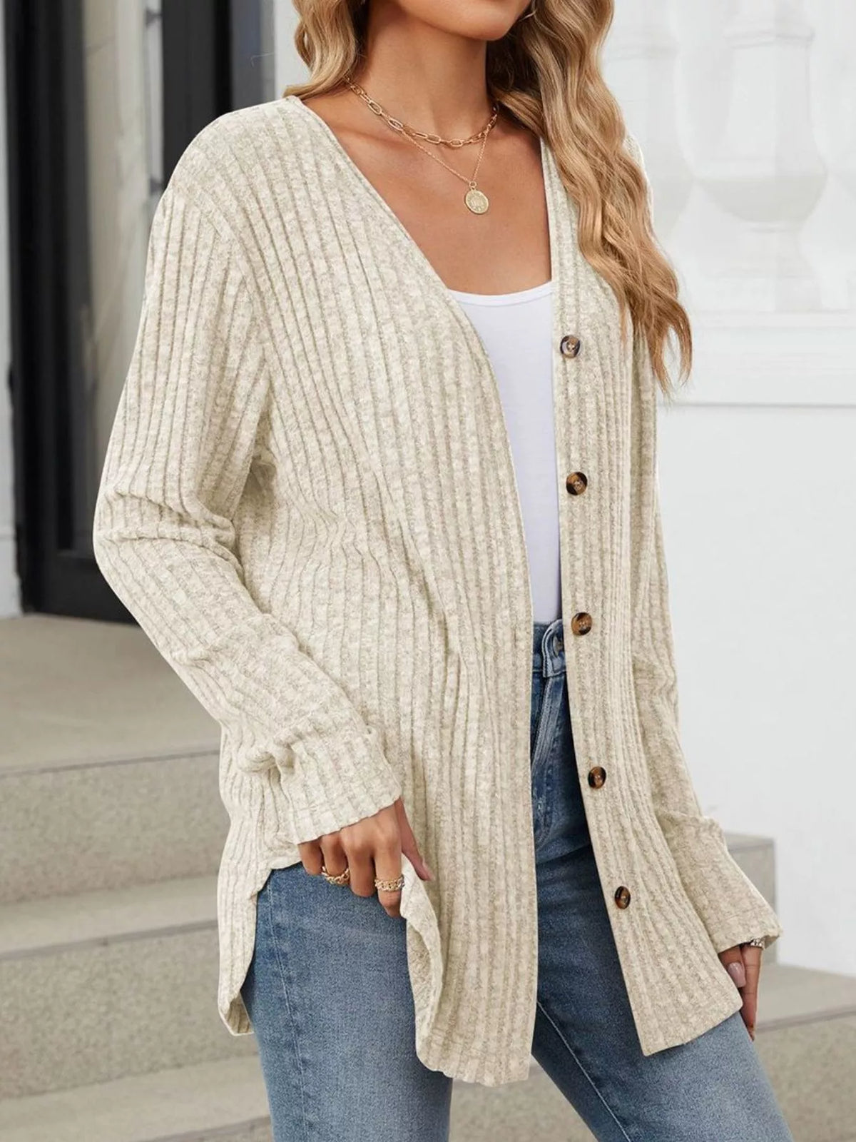 Ribbed Button-Up Cardigan - Lilixa.store
