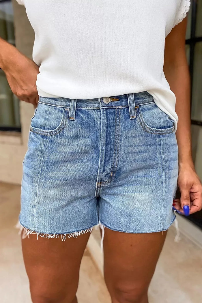 Frayed Hem High-Waisted Denim Shorts - Lilixa.store