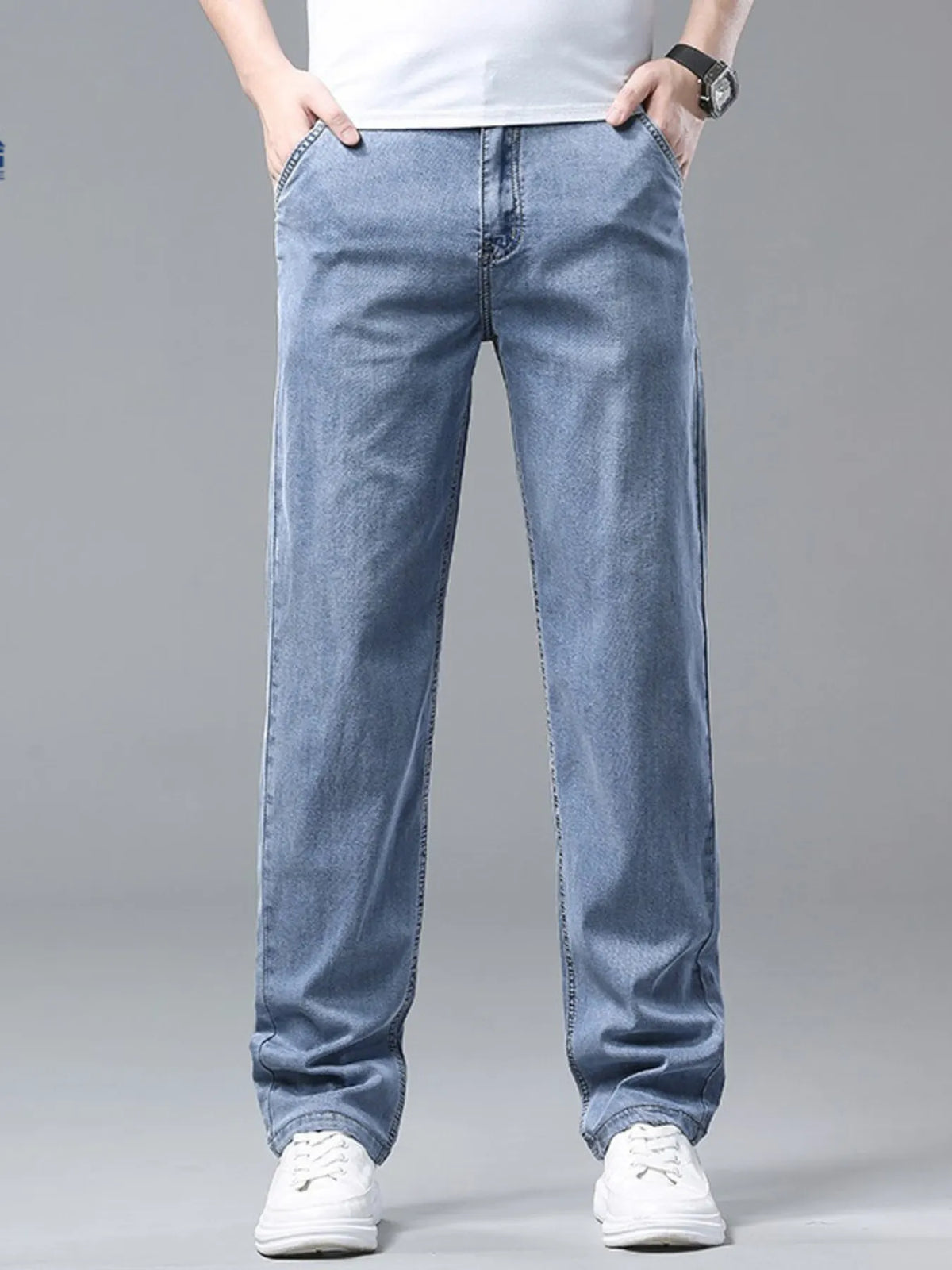 Men's Washed Straight Fit Comfort Pants in Light Blue