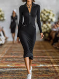 Full Size Zip-Front Bodycon Midi Dress Plus Size - Lilixa.store