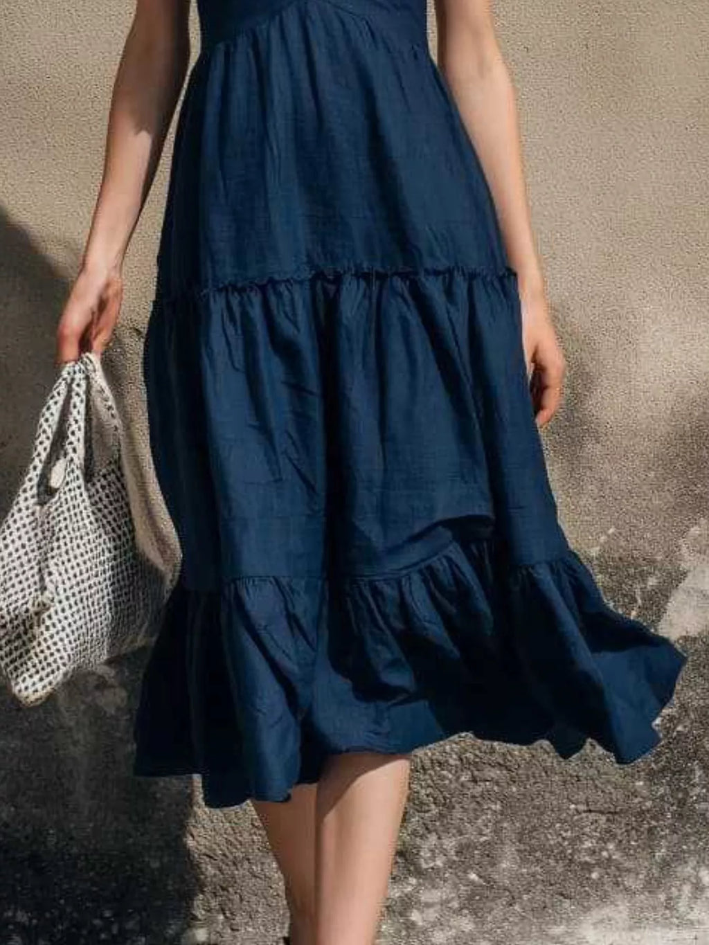 Full Size Ruffled V-Neck Tiered Midi Dress Plus Size - Lilixa.store