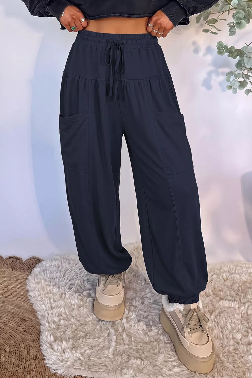 Drawstring Wide-Leg Joggers