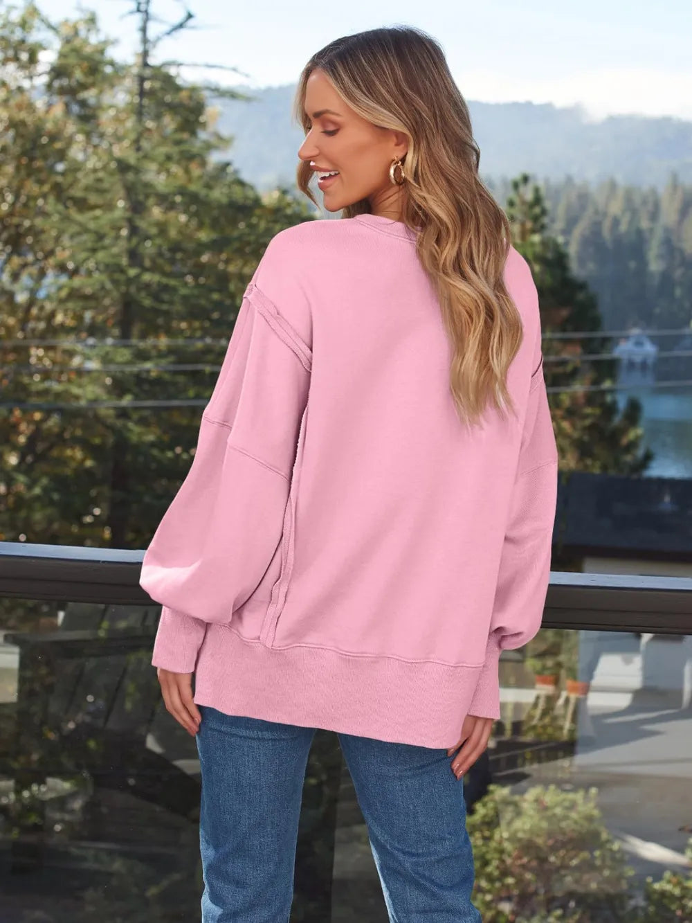Slit Round Neck Long Sleeve Sweatshirt - Lilixa.store
