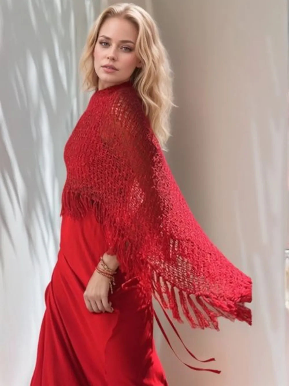 Tassel Boat Neck Knit Shawl - Lilixa.store