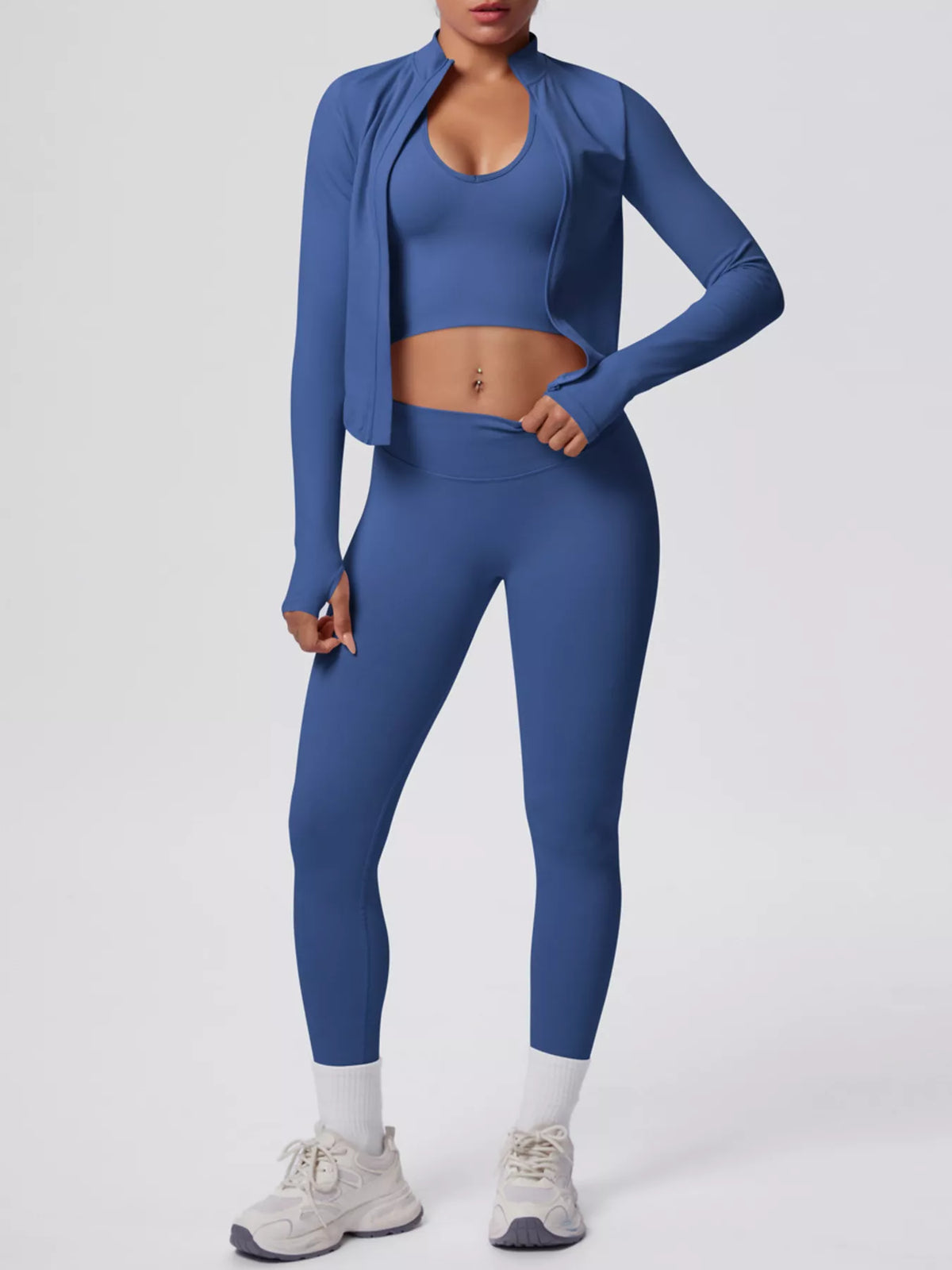 Tank & Zip-Up Jacket and Leggings Three-Piece Active Set - Lilixa.store
