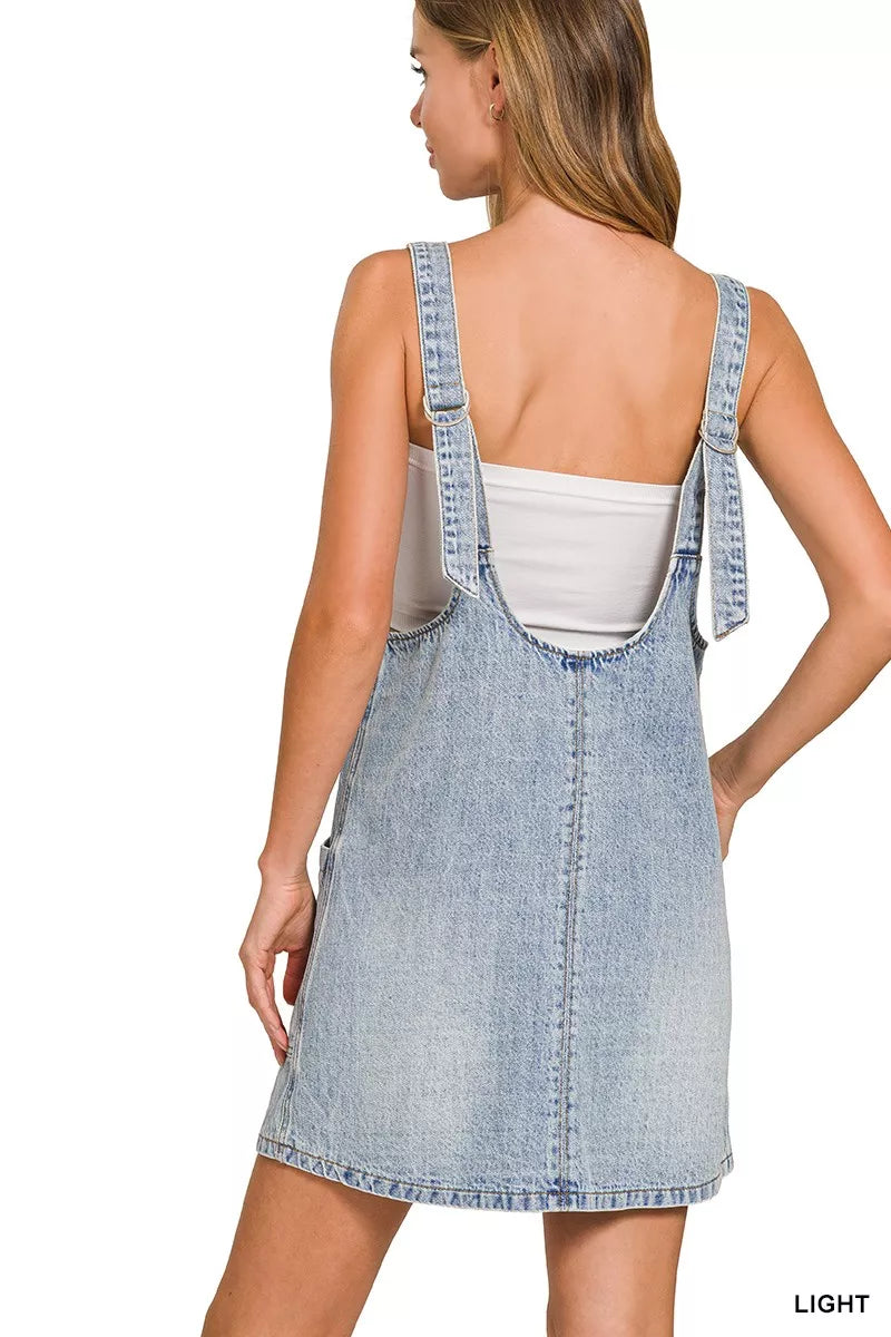 Zenana Denim Overall Dress with Front Pockets, view 5