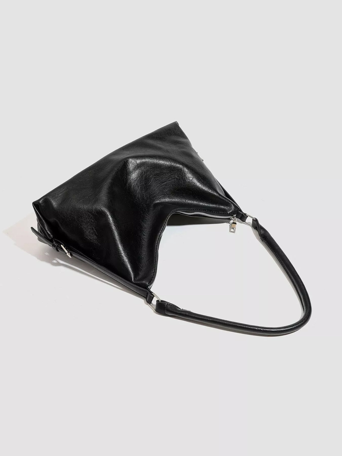 PU Leather Shoulder Bag with Decorative Charm in Black, view 4