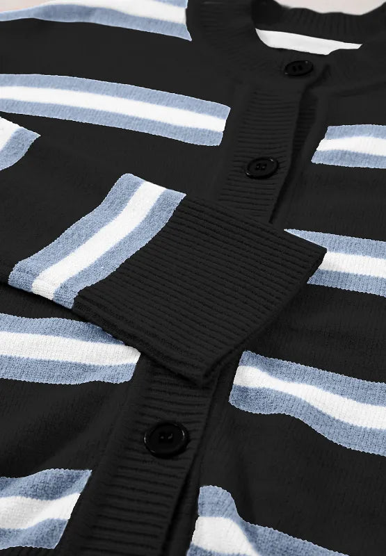 Striped Button Down Long Sleeve Cardigan - Lilixa.store