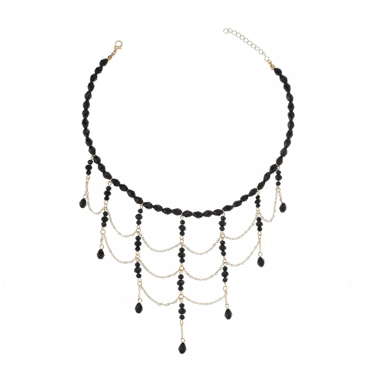 Beaded Choker Necklace with Draping Chains - Lilixa.store