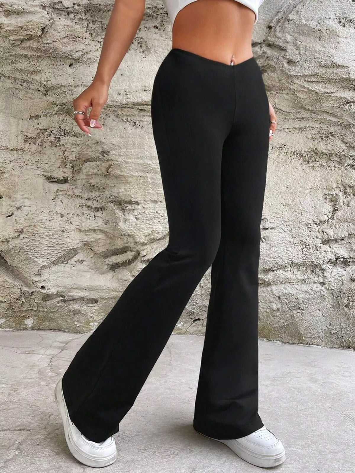 High-Waisted V-Cut Flare Leg Pants