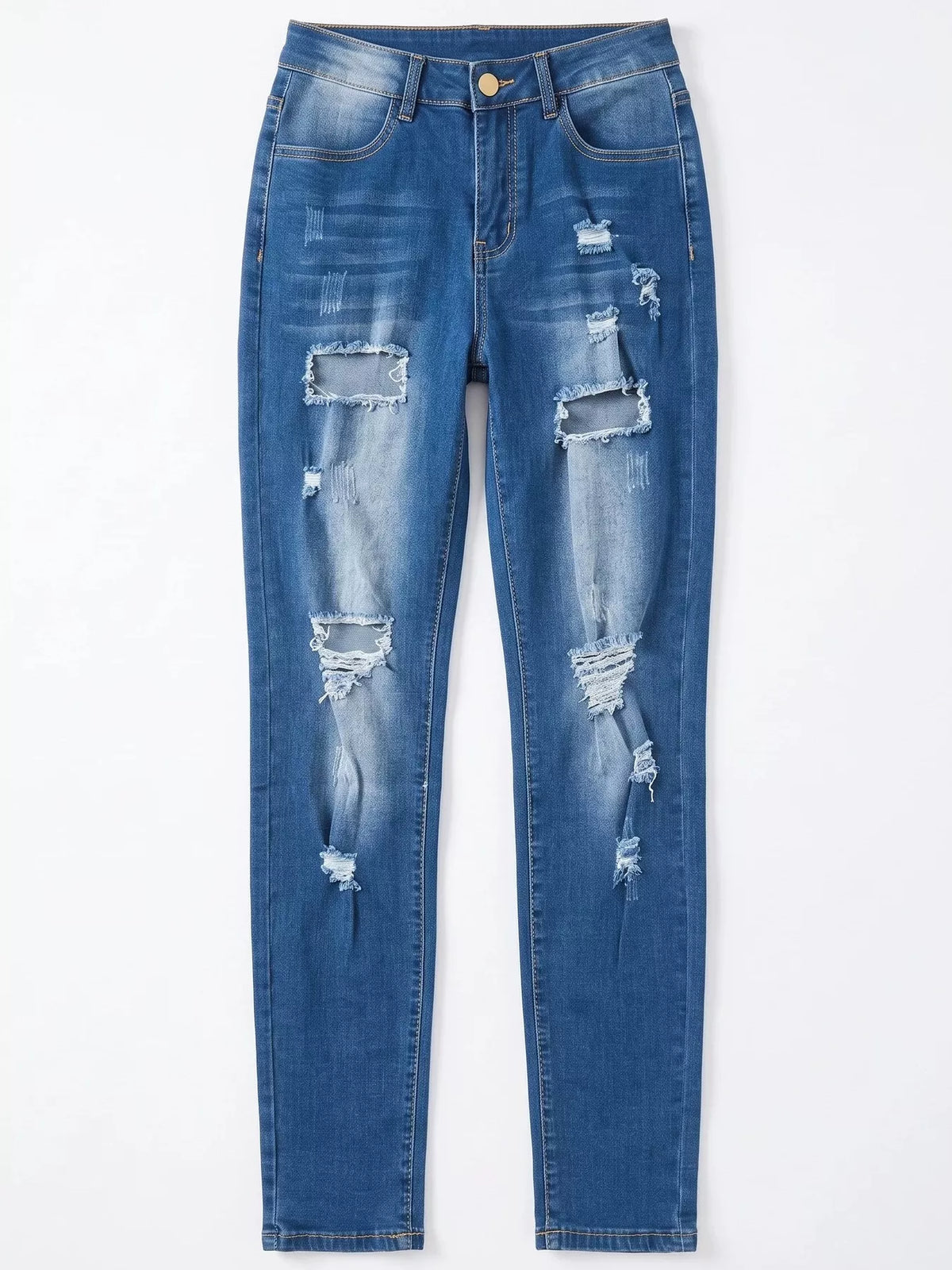 High-Waisted Distressed Skinny Jeans - Lilixa.store