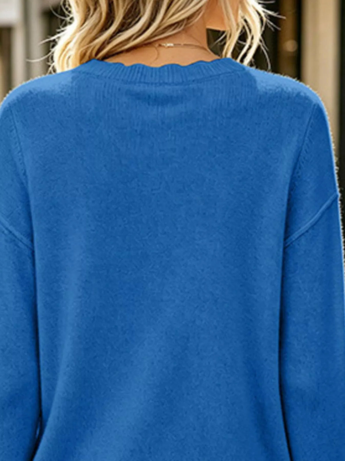 Full Size Scalloped Trim Crew Neck Sweater Plus Size