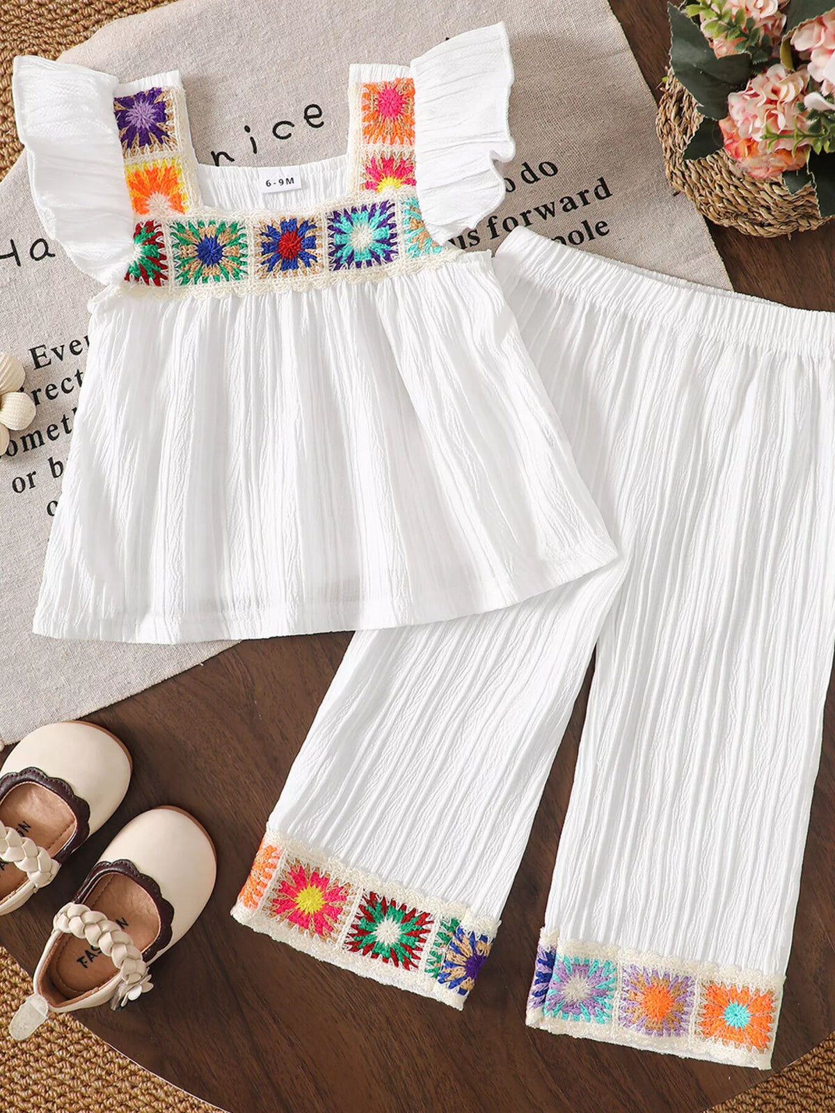 Children's Crochet Trimmed Top and Pants Set - Lilixa.store