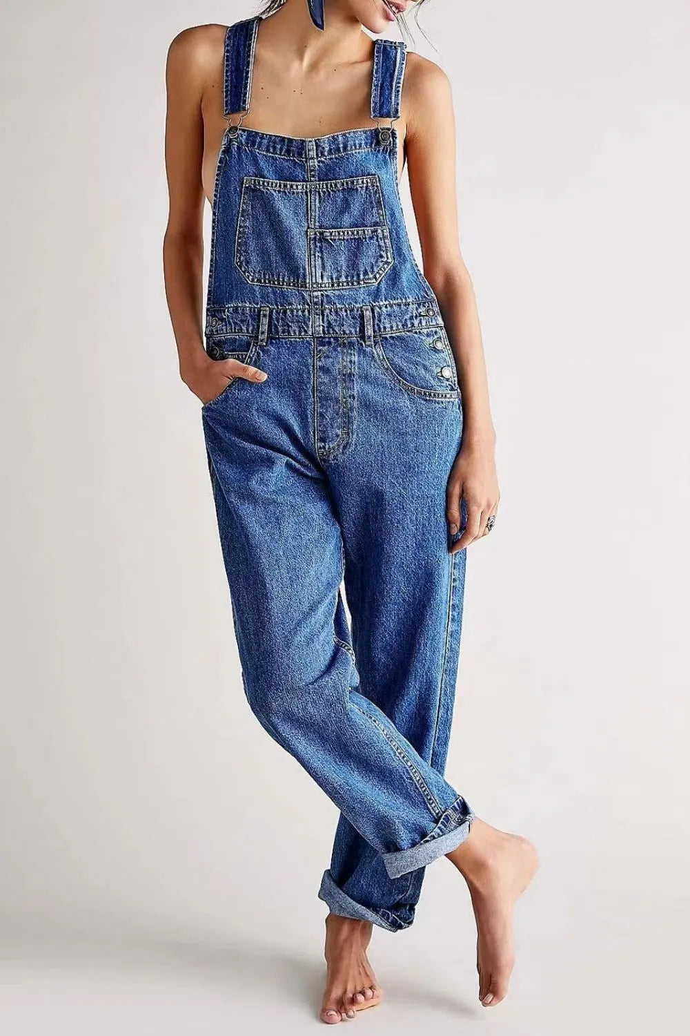 Wide Strap Square Neck Denim Overalls - Lilixa.store