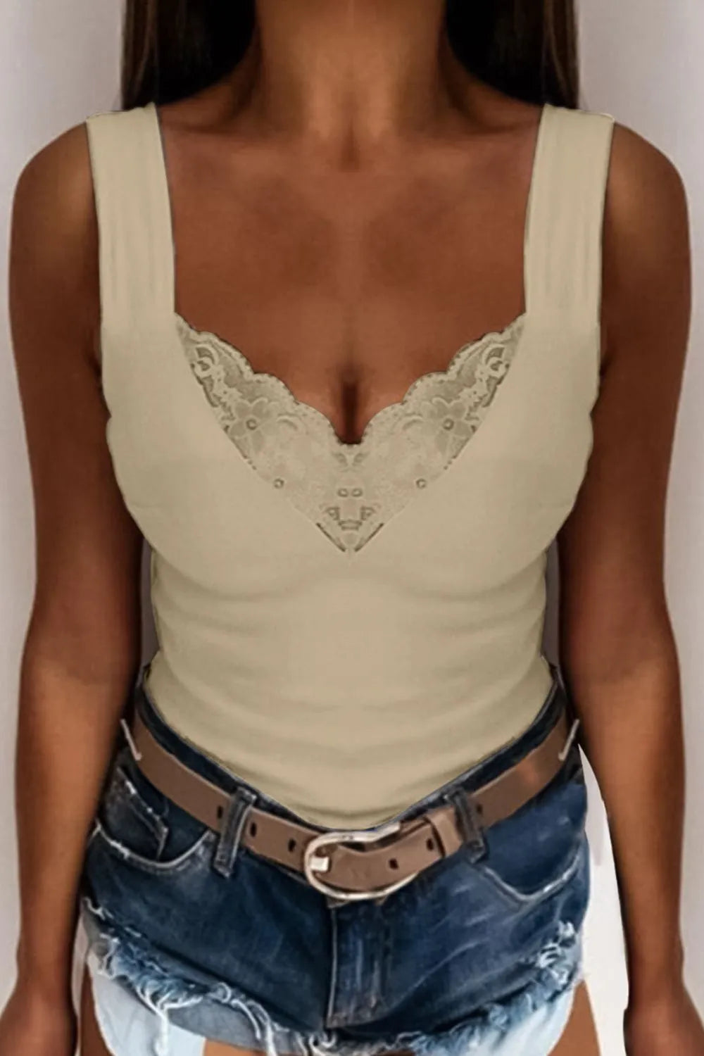 Full Size Lace Detail V-Neck Tank Plus Size - Lilixa.store