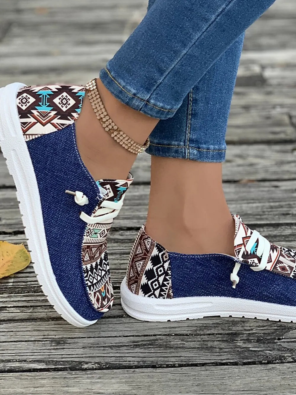Geometric Lace-Up Round Toe Slip-Ons, view 3