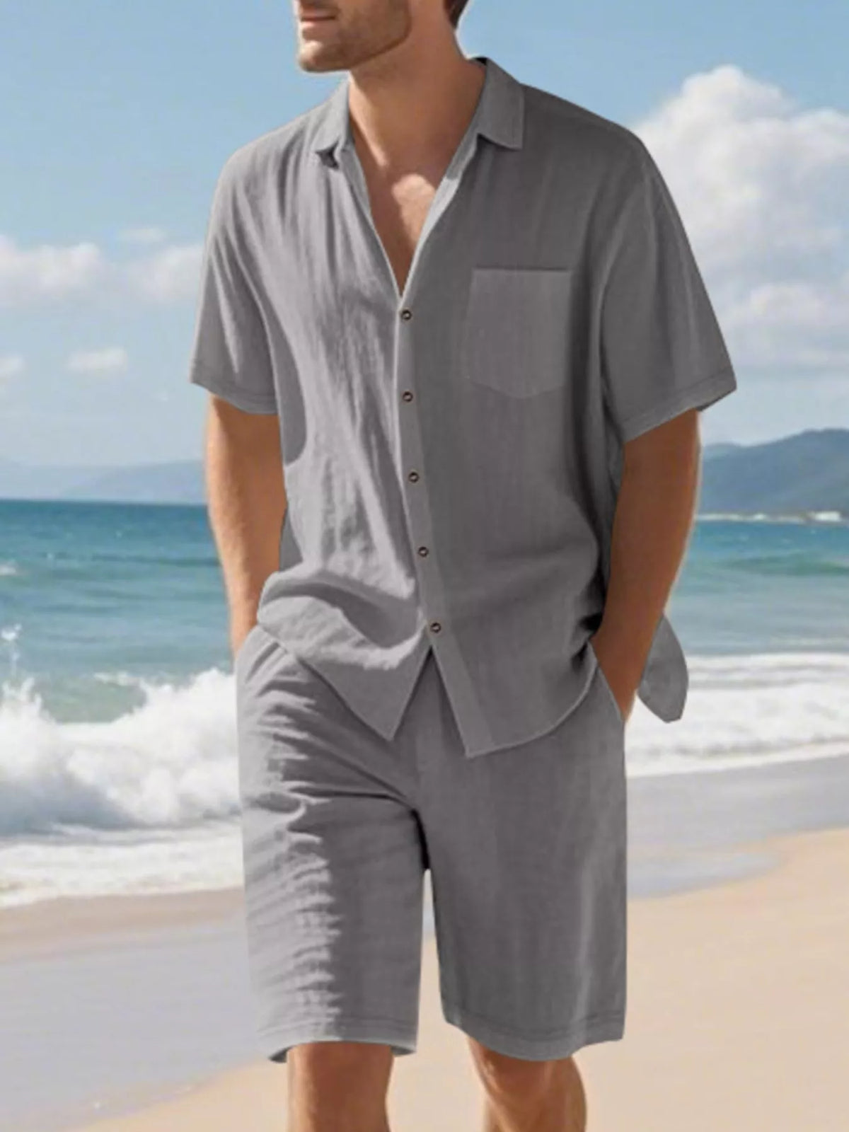 Men's Full Size Casual Button Up Shirt and Shorts Set Plus Size - Lilixa.store