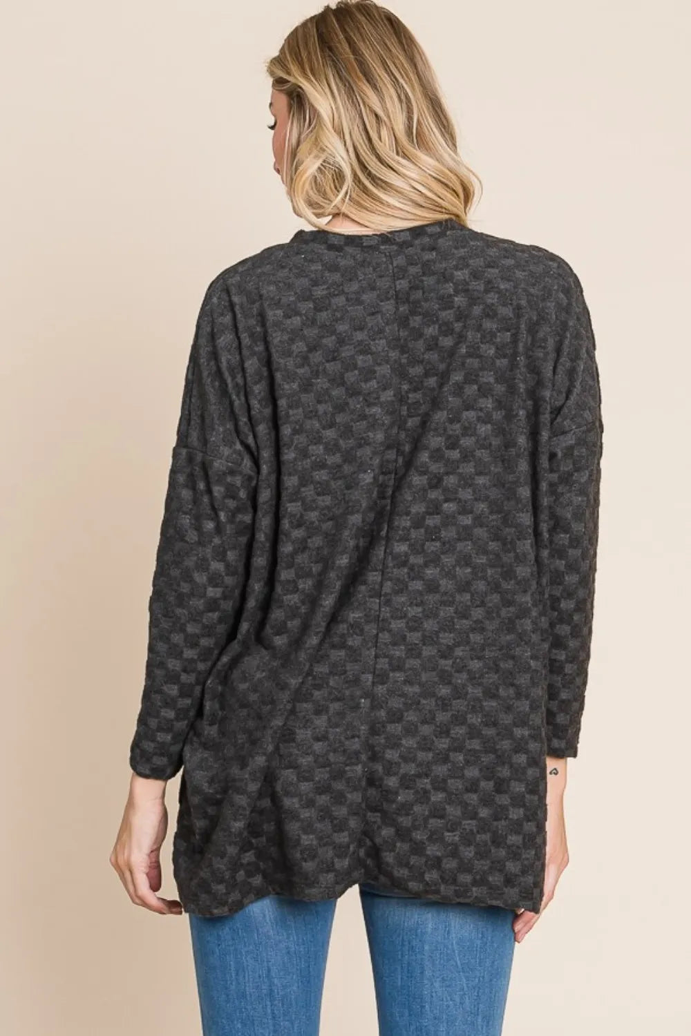 BOMBOM Checkered Long Sleeve V-Neck T-Shirt - Lilixa.store