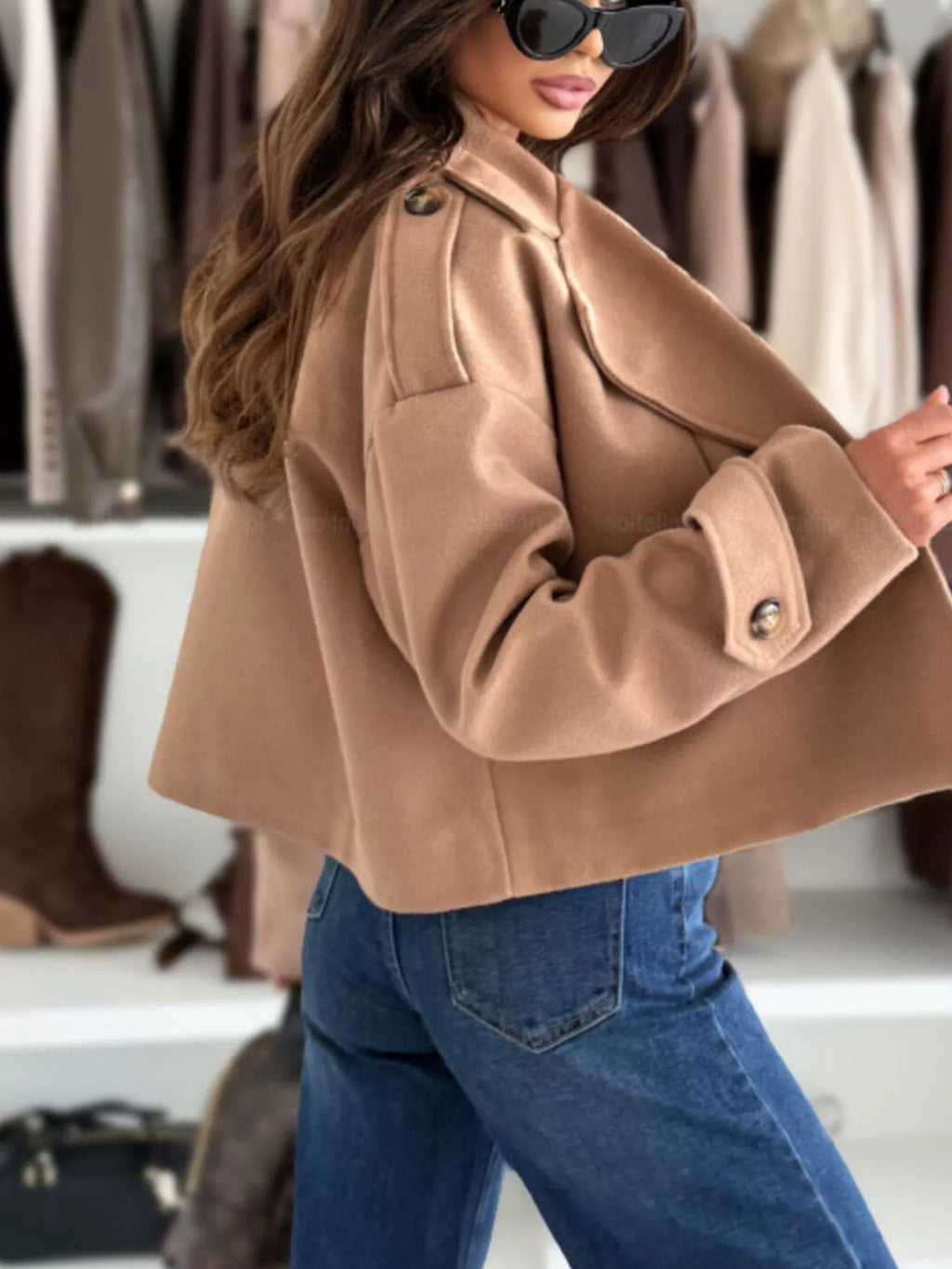 Double-Breasted Cropped Outerwear - Lilixa.store