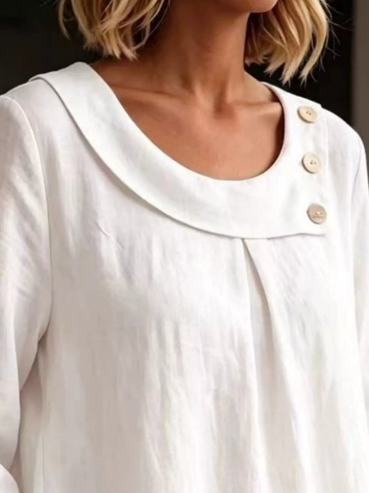 Linen Blend Blouse with Decorative Buttons, view 4