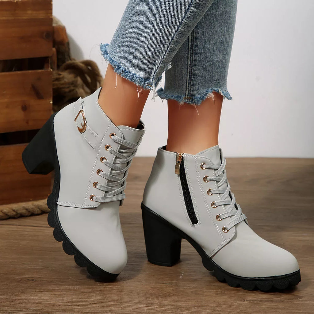 Lace Up Block Heels Boots, view 9