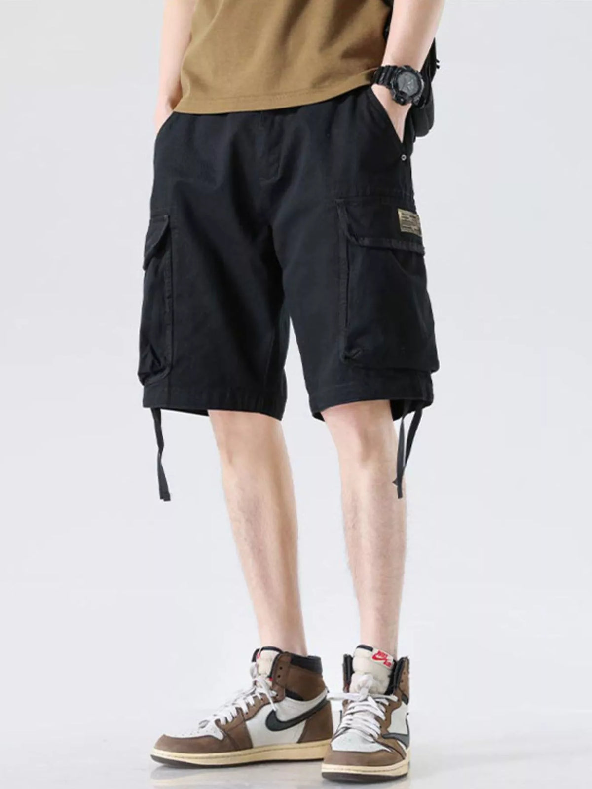 Men's Drawstring Wide Leg Cargo Shorts, view 2