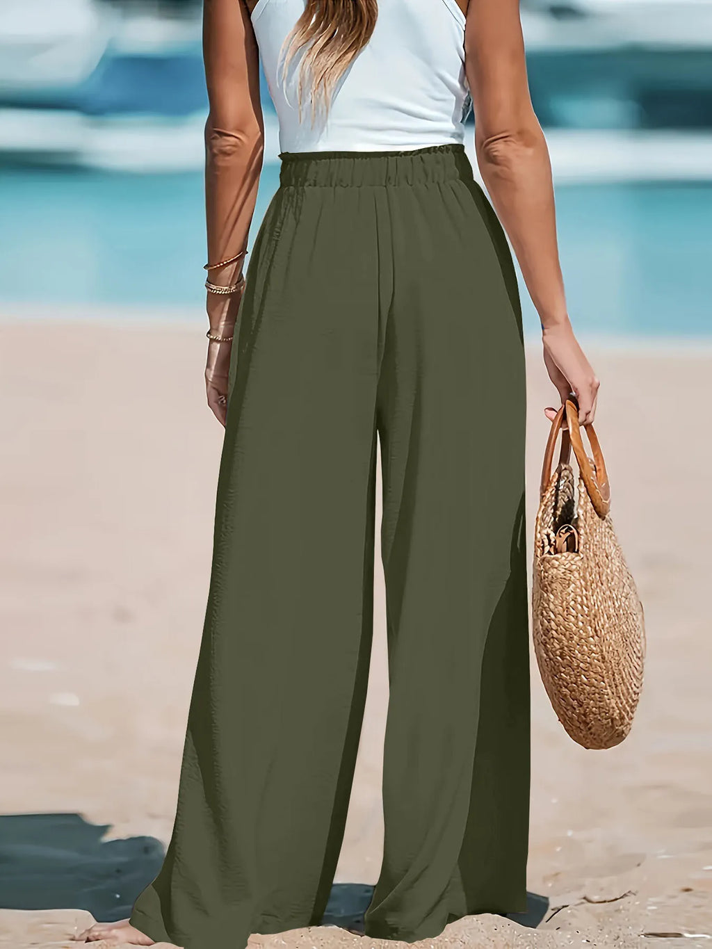Full Size Drawstring Waist Wide Leg Pants Plus Size - Lilixa.store