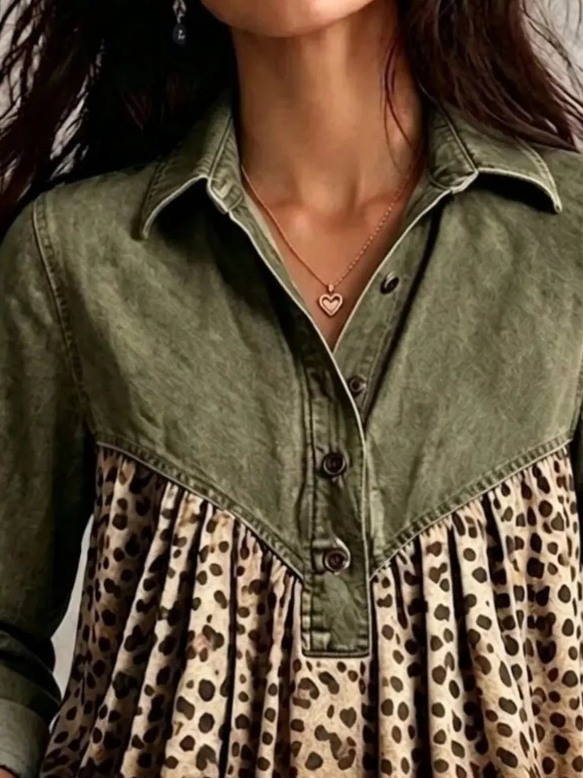 Full Size Leopard Button Detail Blouse Plus Size - Lilixa.store