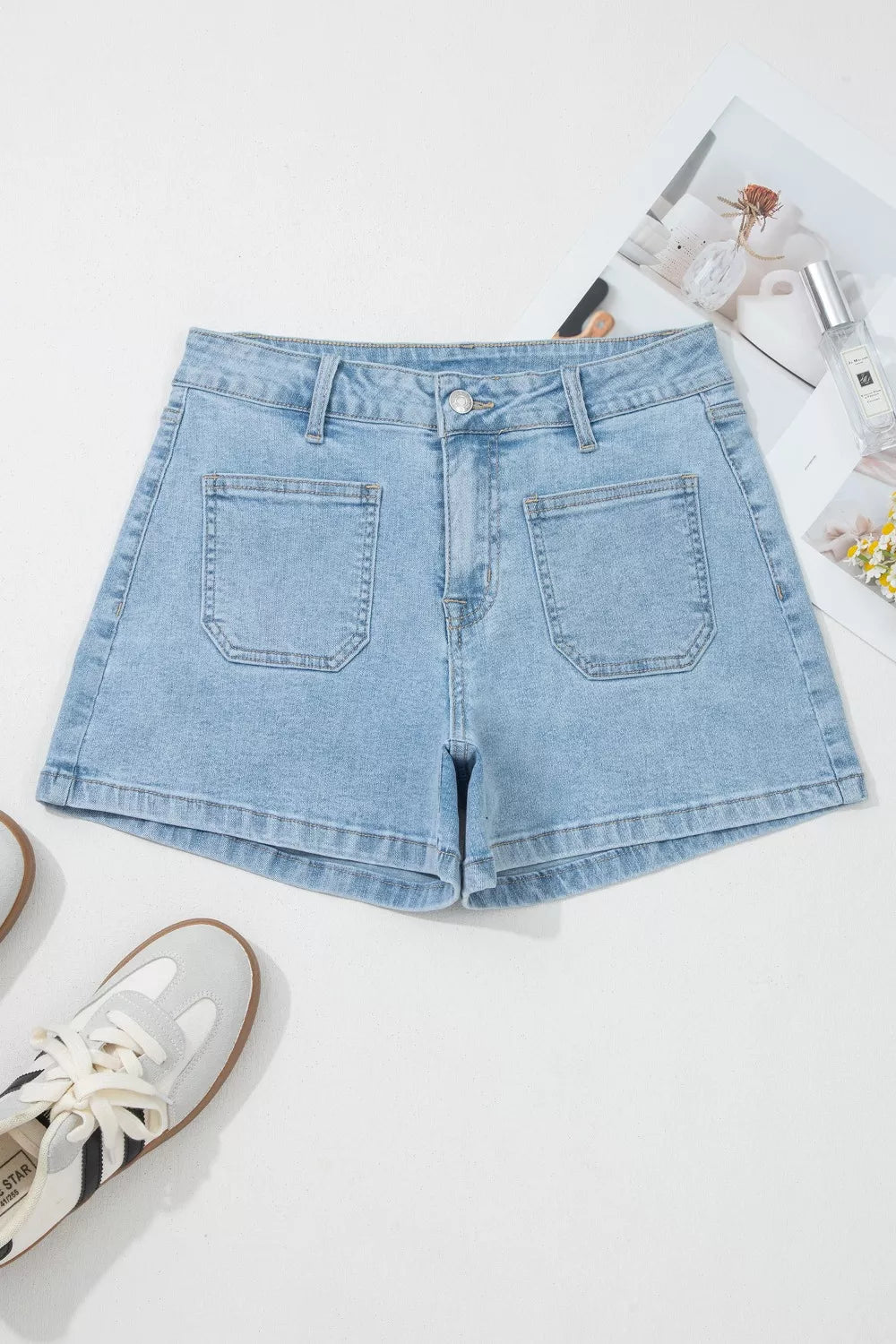 High Rise Patch Pocket Denim Shorts - Lilixa.store