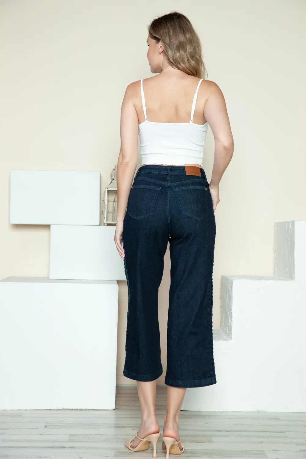 Judy Blue Full Size Side Seam Braid Detail Crop Wide Leg Jeans - Lilixa.store