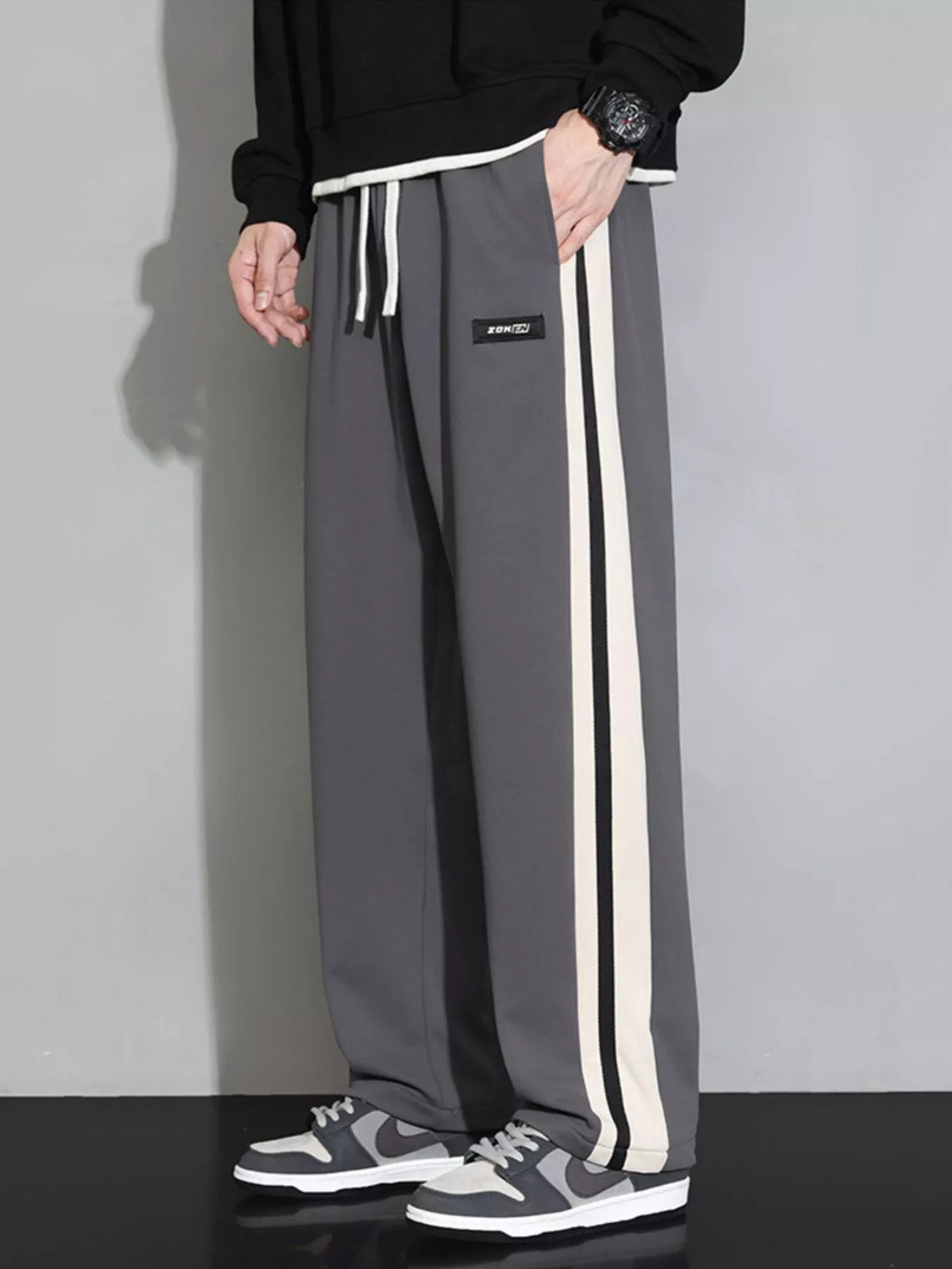 Men's Plus Size Side Striped Casual Loose Pants in Gray