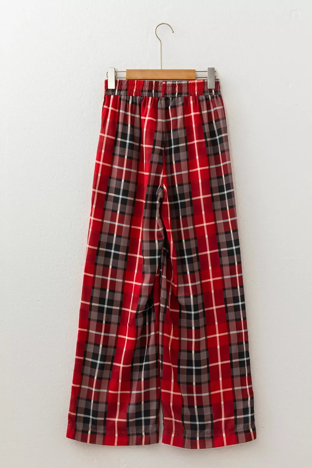 Plaid Elastic Waist Pocket Regular Full-Length Pants