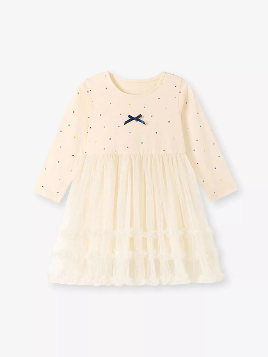 Children's Tulle Dress with Polka Dots and Bow Detail - Lilixa.store