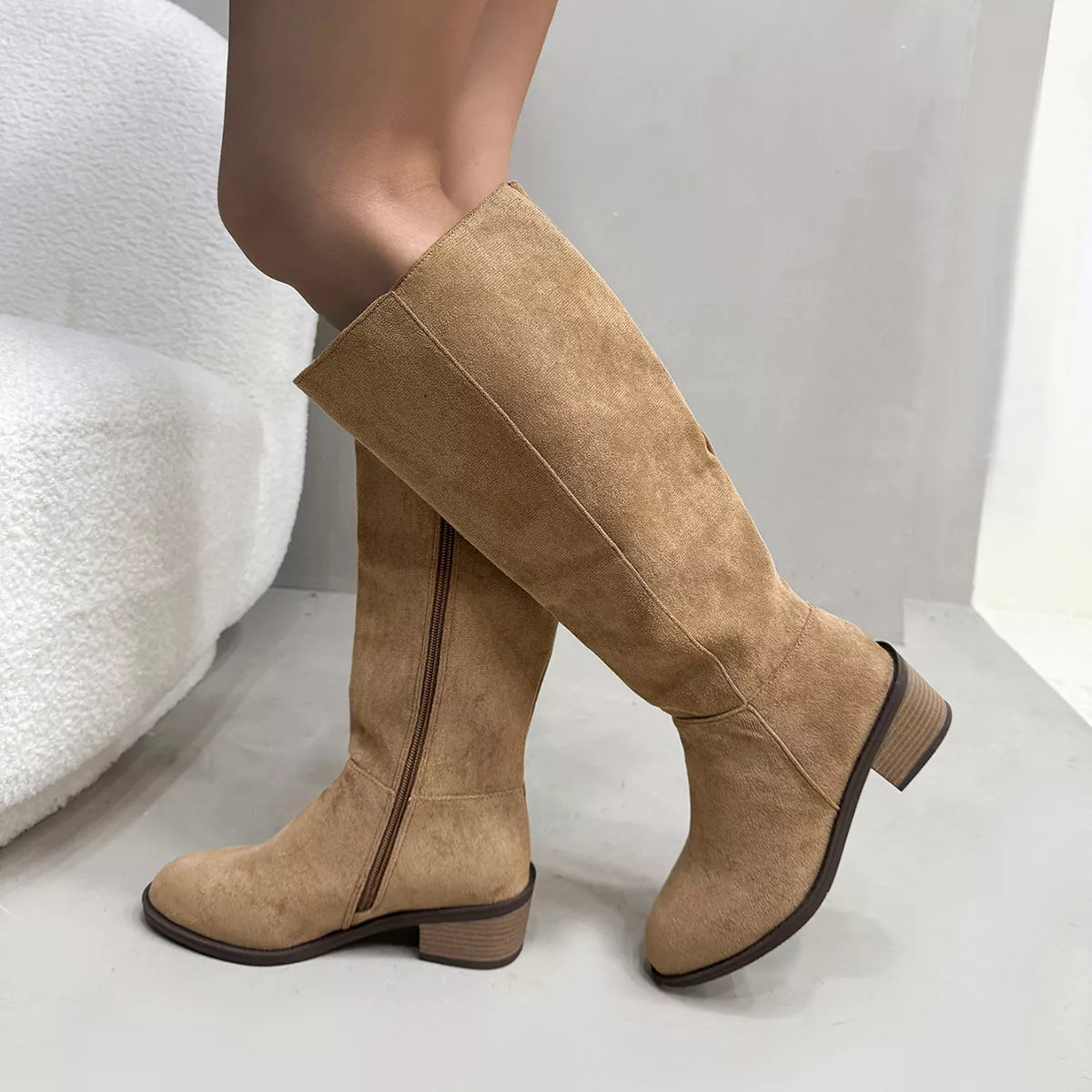 Side Zipper Closure Suede Knee-High Boots - Lilixa.store