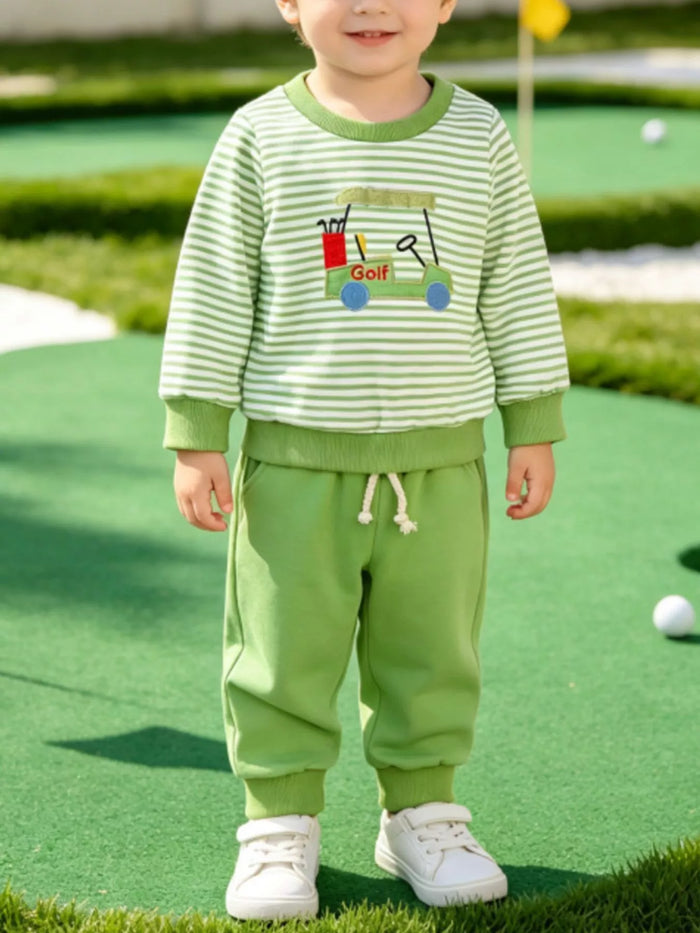 Children's Golf Cart Striped Top and Pants Set - Lilixa.store