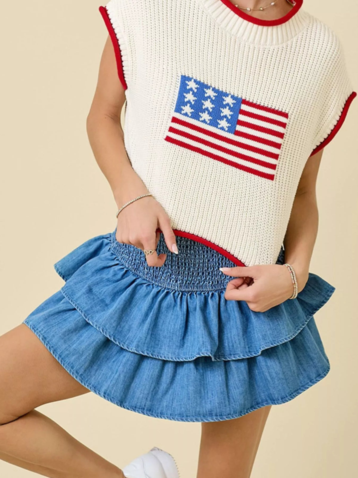 Layered Ruffle Smocked Waist Denim Skirt - Lilixa.store