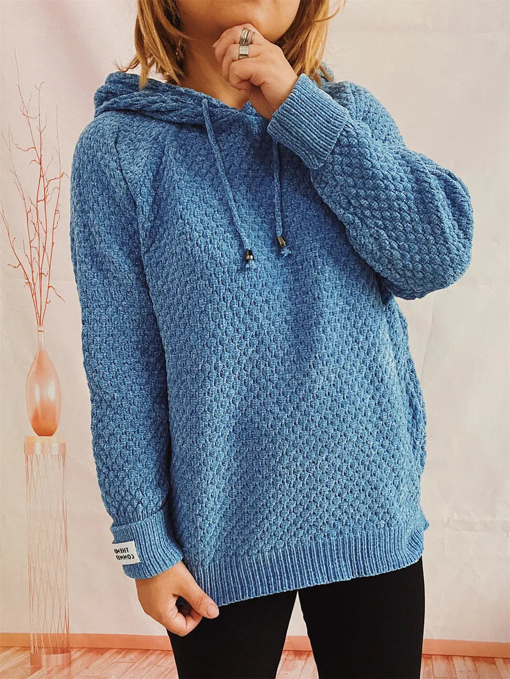 Drawstring Long Sleeve Hooded Sweater, view 9