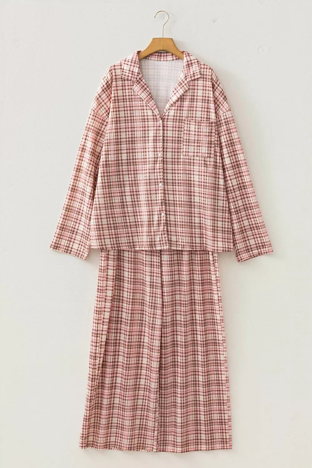 Plaid Patch Pockets Long Sleeve Lounge Set - Lilixa.store