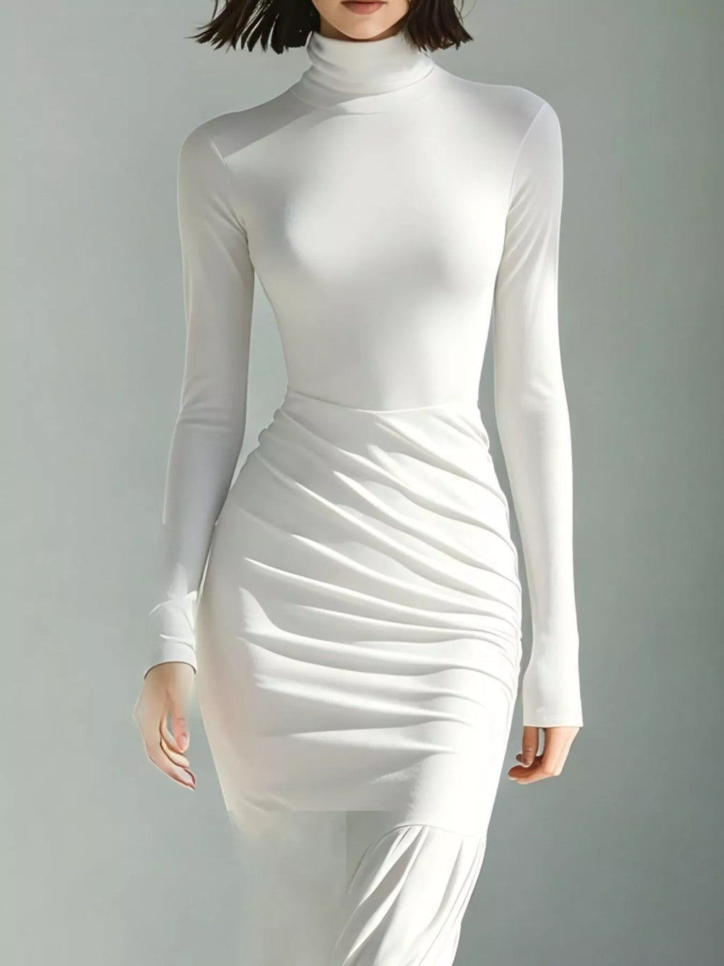 Full Size Slit Turtleneck Ruched Bodycon Mermaid Dress Plus Size - Lilixa.store