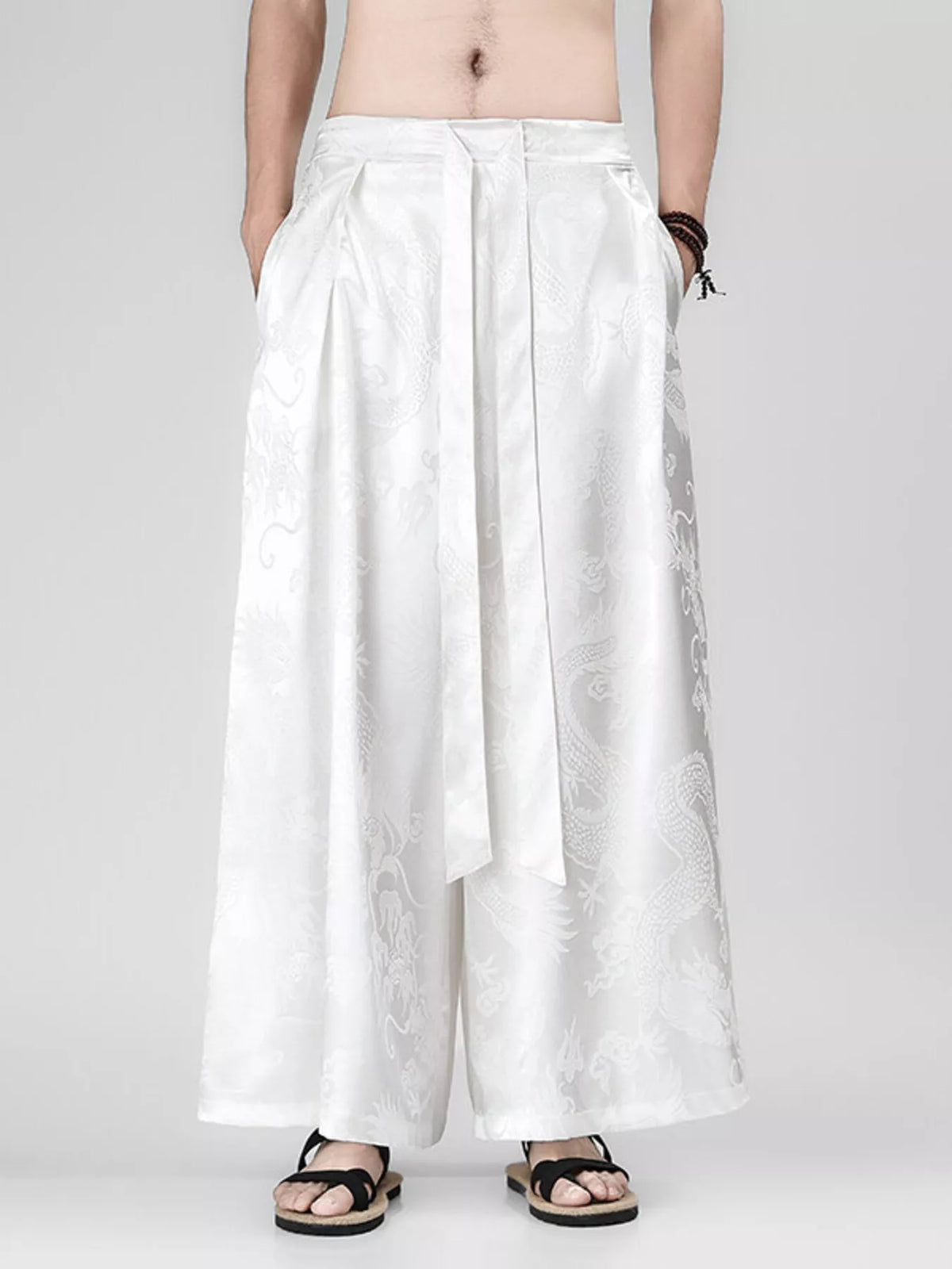 Men's Plus Size Dragon Pattern Wide Leg Pants, view 3