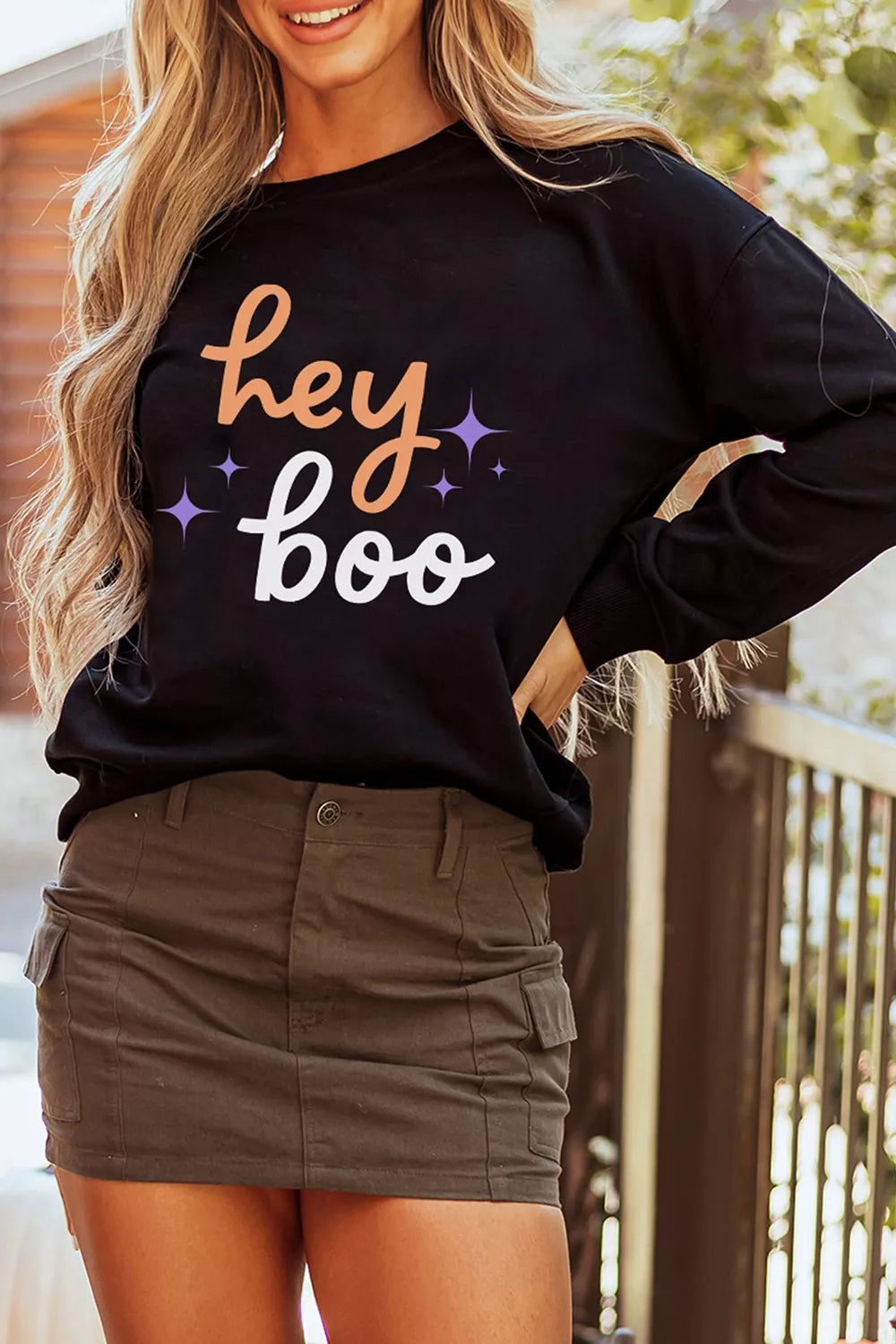 Hey Boo Halloween Sweatshirt in Black, view 6