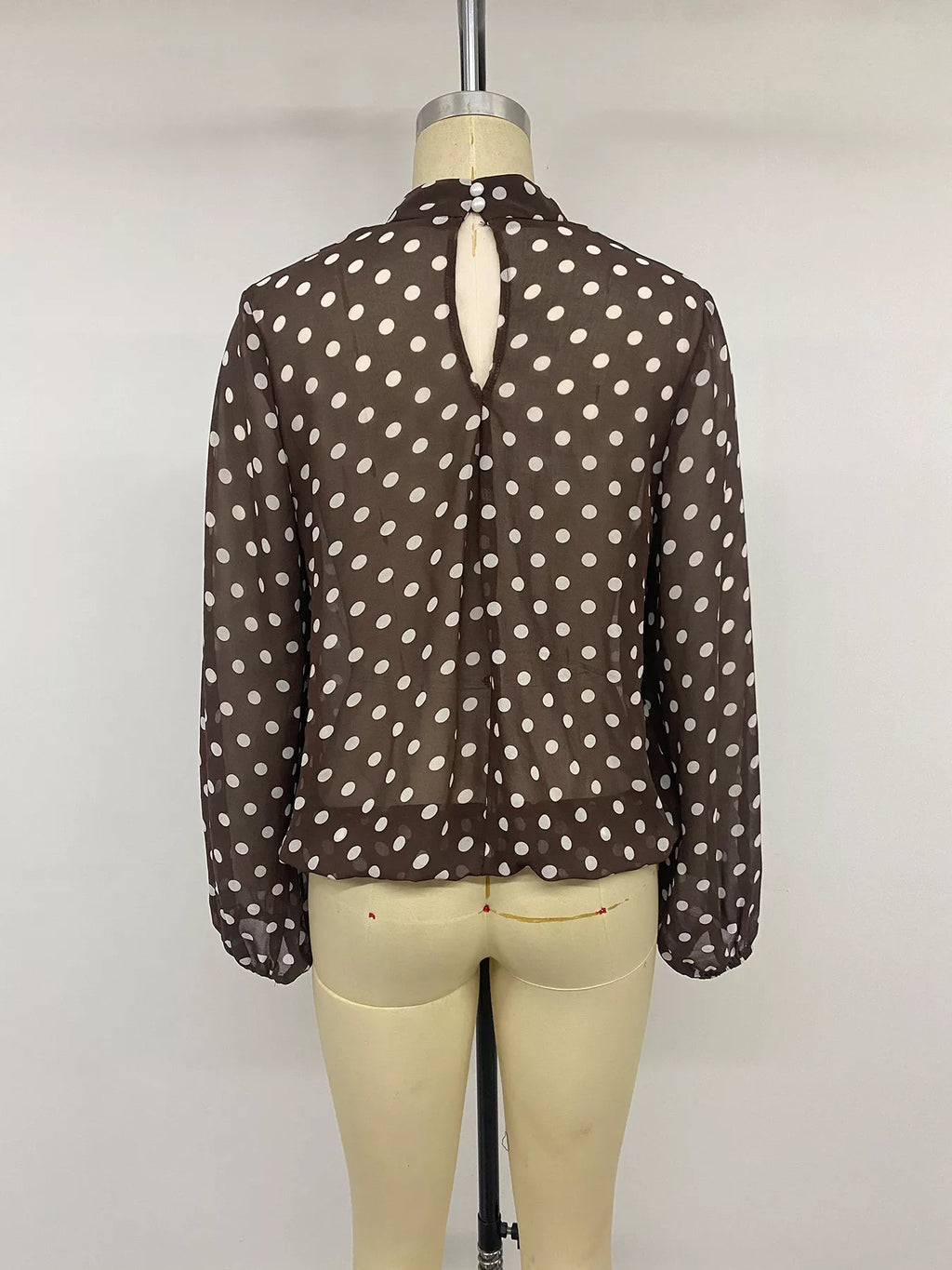 Polka Dot Mock Neck Long Sleeve Blouse - Lilixa.store
