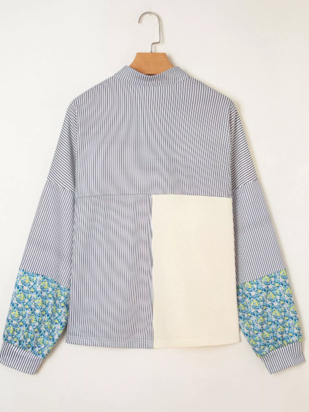 Floral Striped Drop Sleeve Collared Boxy Fit Sweatshirt - Lilixa.store