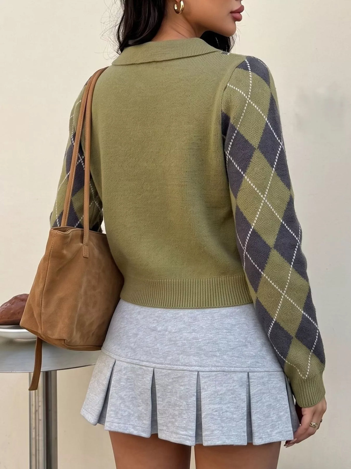 Argyle Pattern Collared Knit Sweater