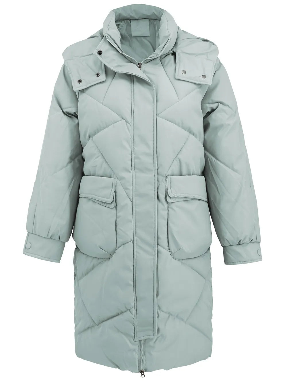 Long Sleeve Longline Hooded Winter Coat with Pockets - Lilixa.store