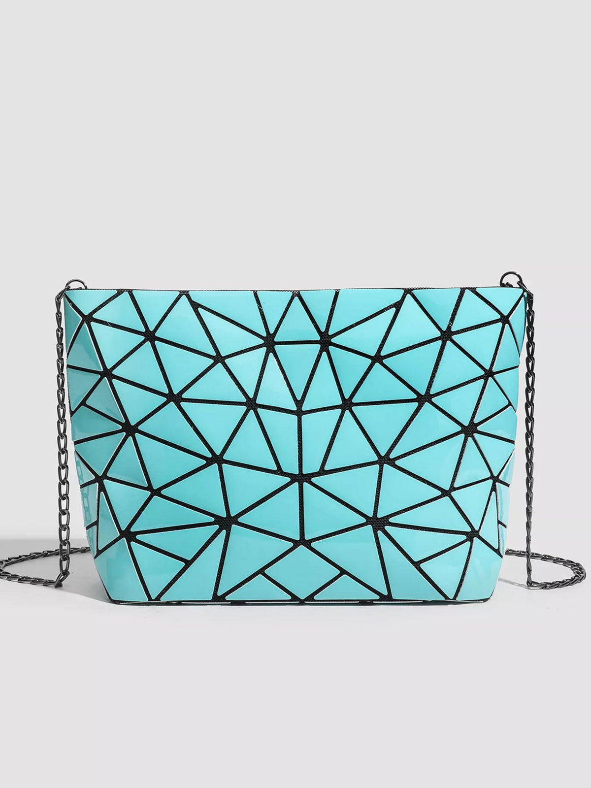 Geometric Metallic Crossbody Bag with Chain Strap in Bright Blue