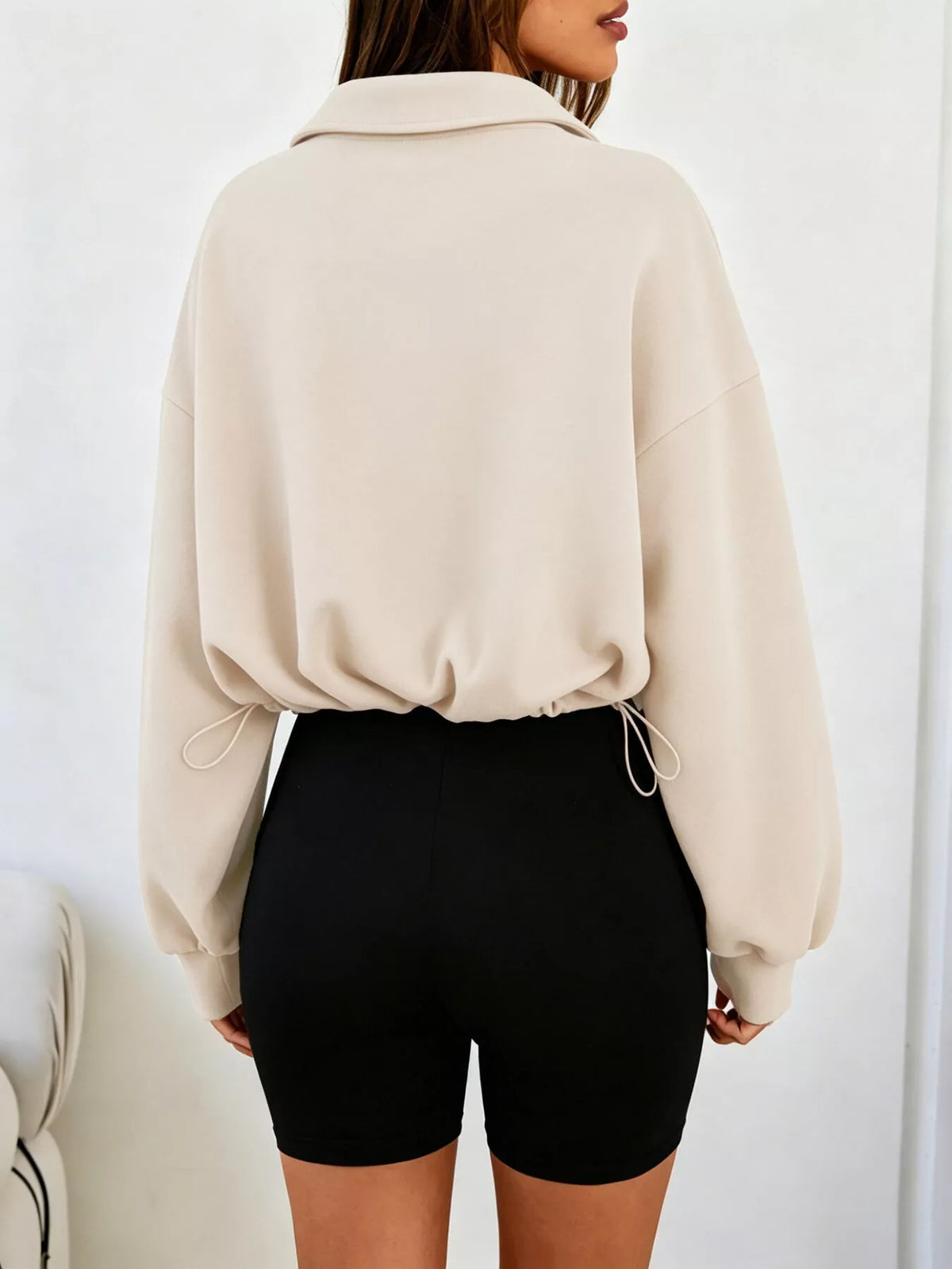 Half Zip Drawstring Hem Sweatshirt - Lilixa.store