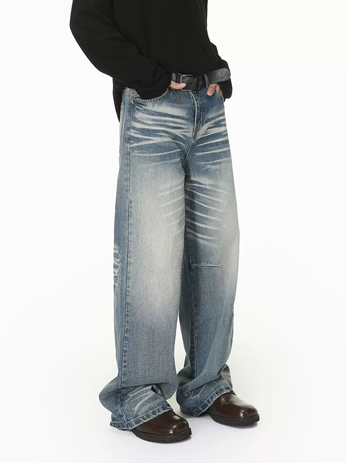 Men's Wide Leg Washed Jeans - Lilixa.store