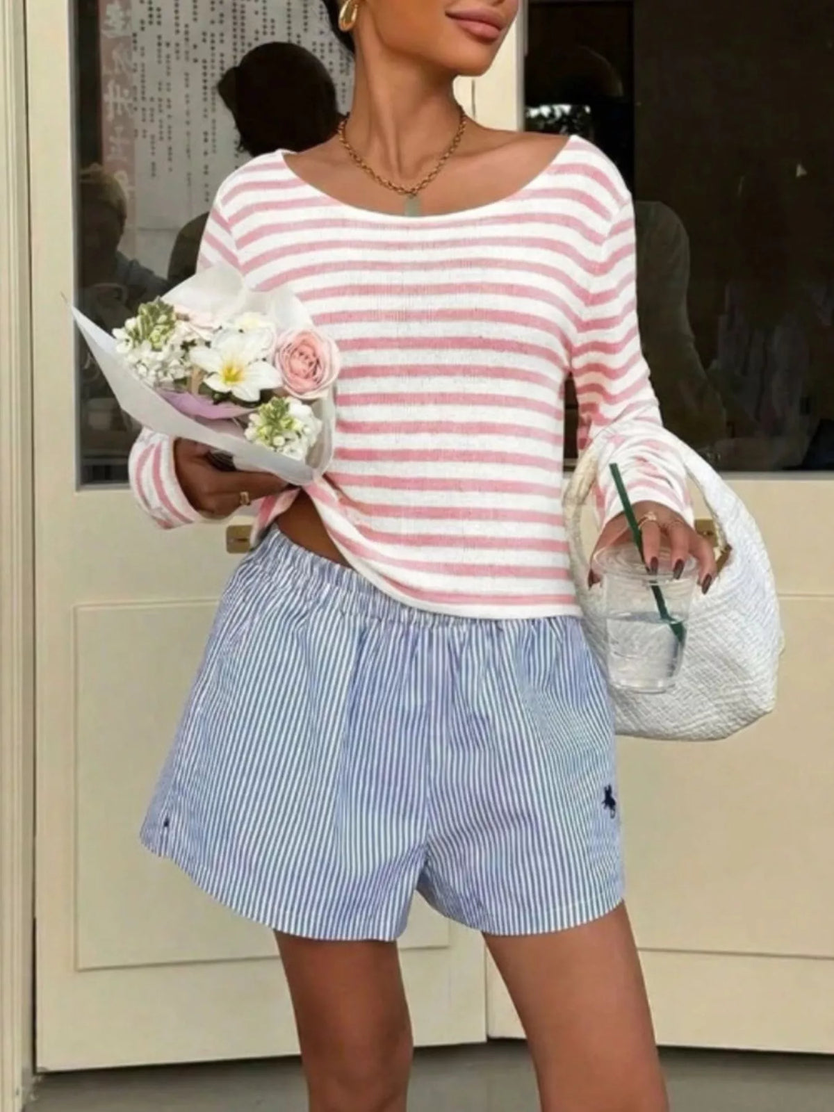 Boat Neck Striped Long Sleeve T-Shirt - Lilixa.store