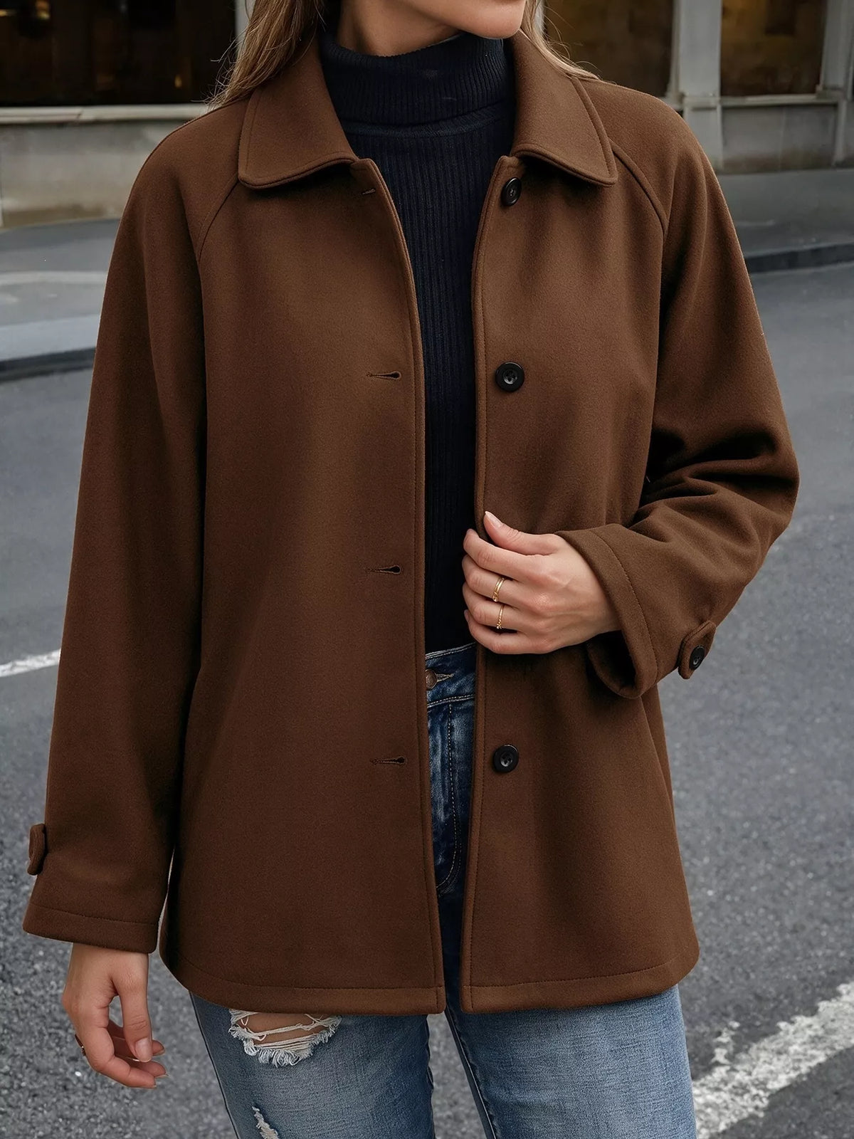 Single-Breasted Raglan Sleeve Outerwear - Lilixa.store